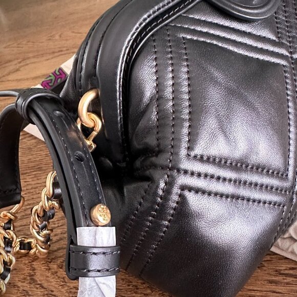 NWT! Tory Burch Fleming Frame Bag -Quilted Crossbody Bag - Small Black Lamb Skin - Picture 7 of 9